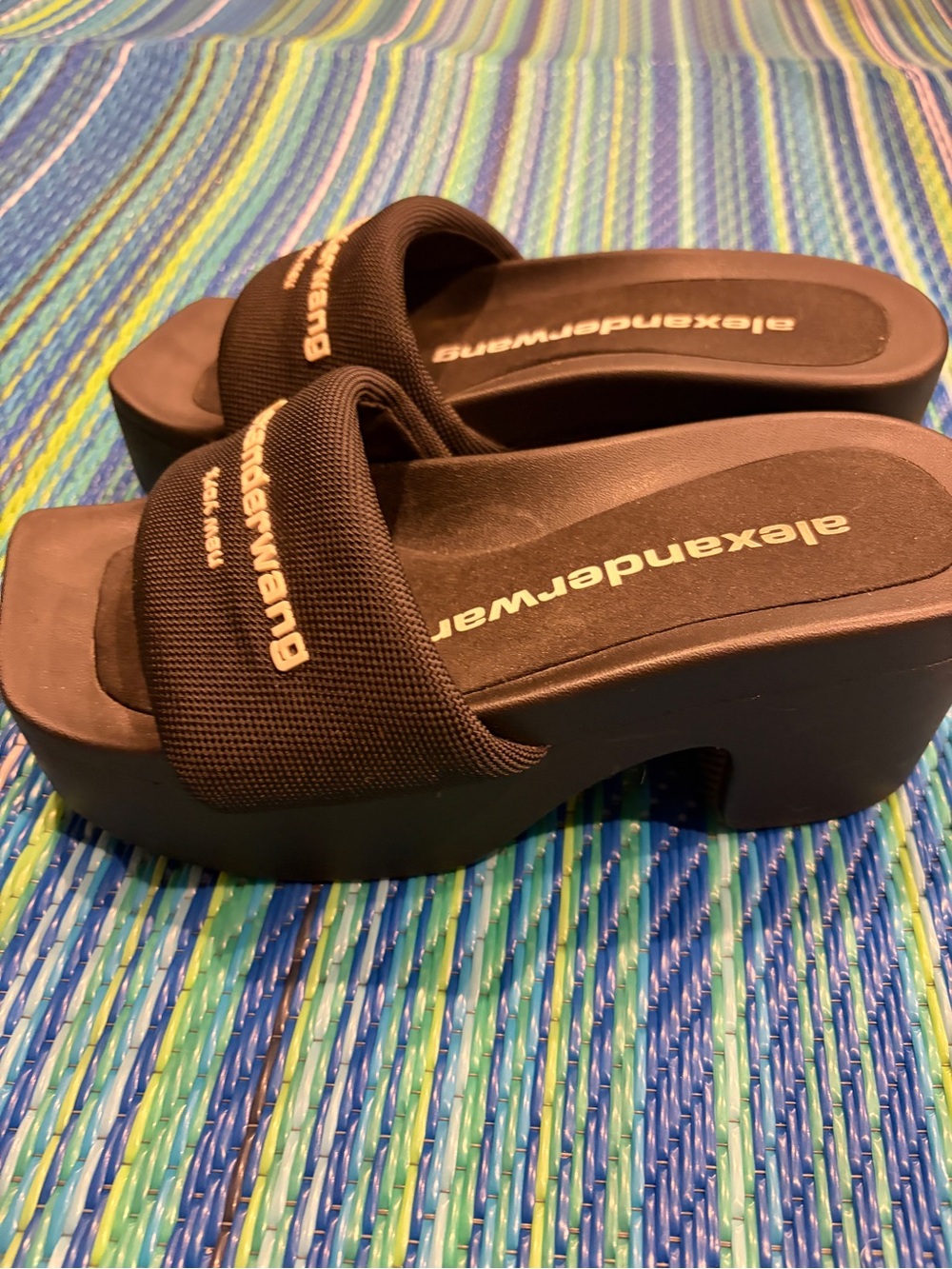 Alexander Wang Black Slide Sandals with White Logo - Picture 2 of 5